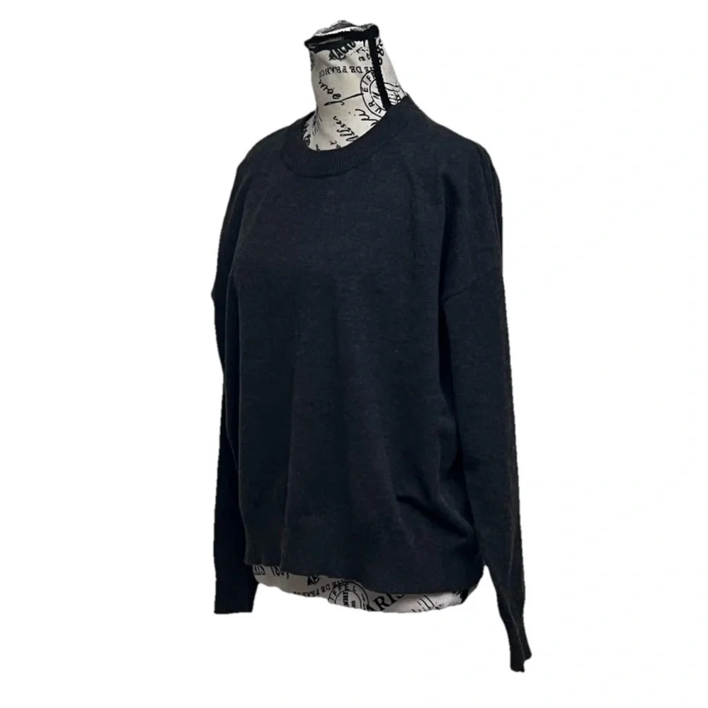 T Tahari Charcoal Gray Knit Sweater Womens Small Minimal Goth Grunge Moto Biker - Picture 3 of 10